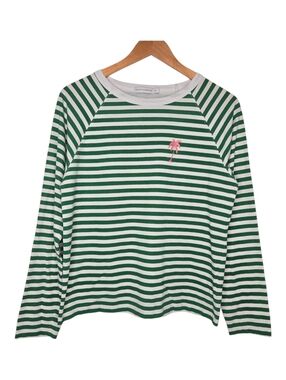 South Parade Womens Green Striped Pink Palm Tree Cotton Long Sleeve Top Medium